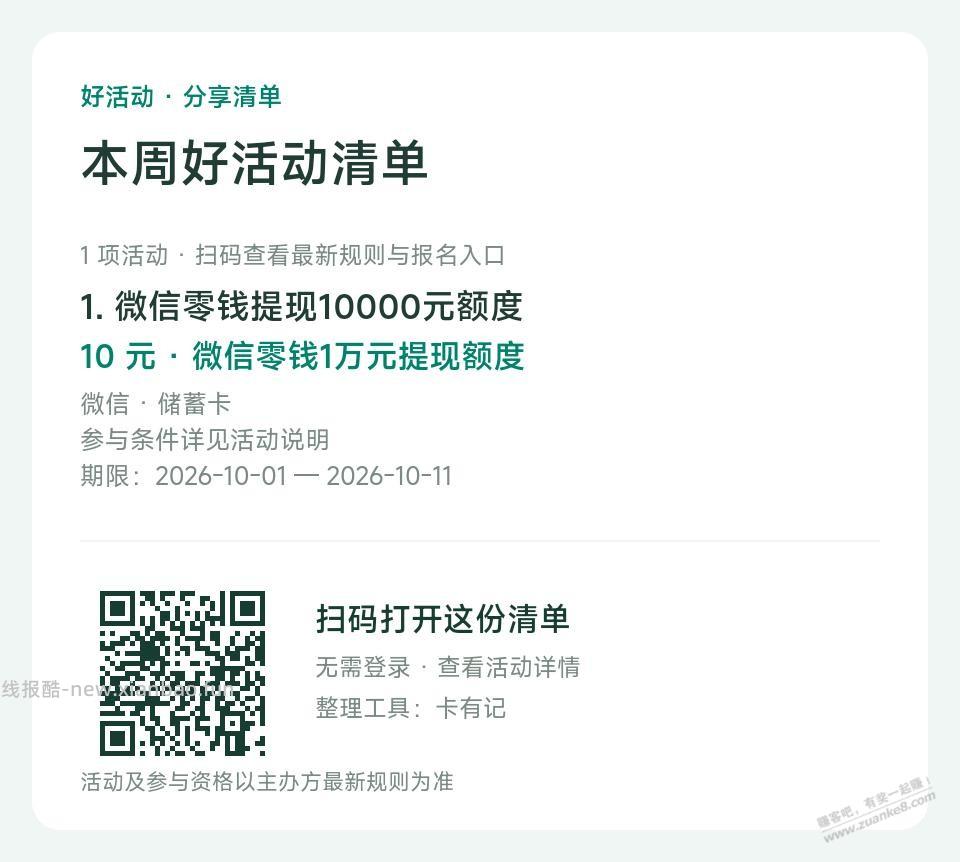 微信零钱1万元提现额度 - 线报酷