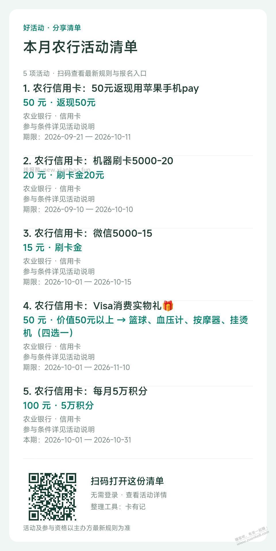 农行xing/用卡50元返现~要苹果手机apy - 线报酷