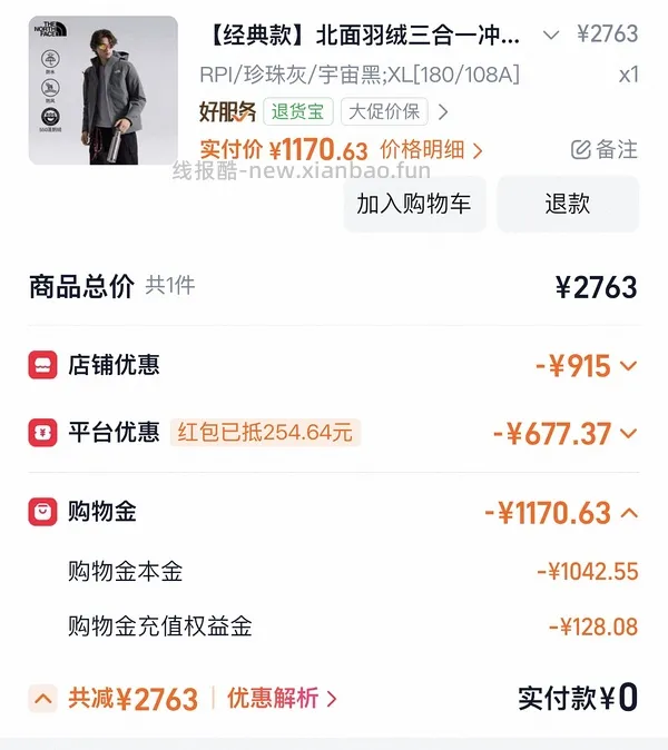北面鹅绒冲锋衣 - 线报酷